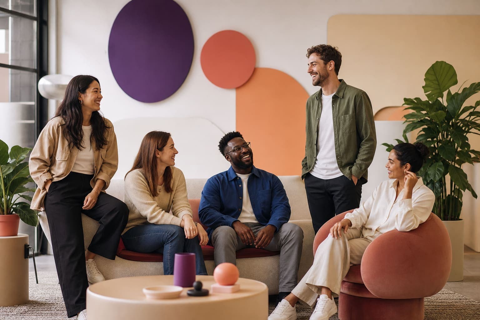 The Fancyboard team talking in a bright California studio