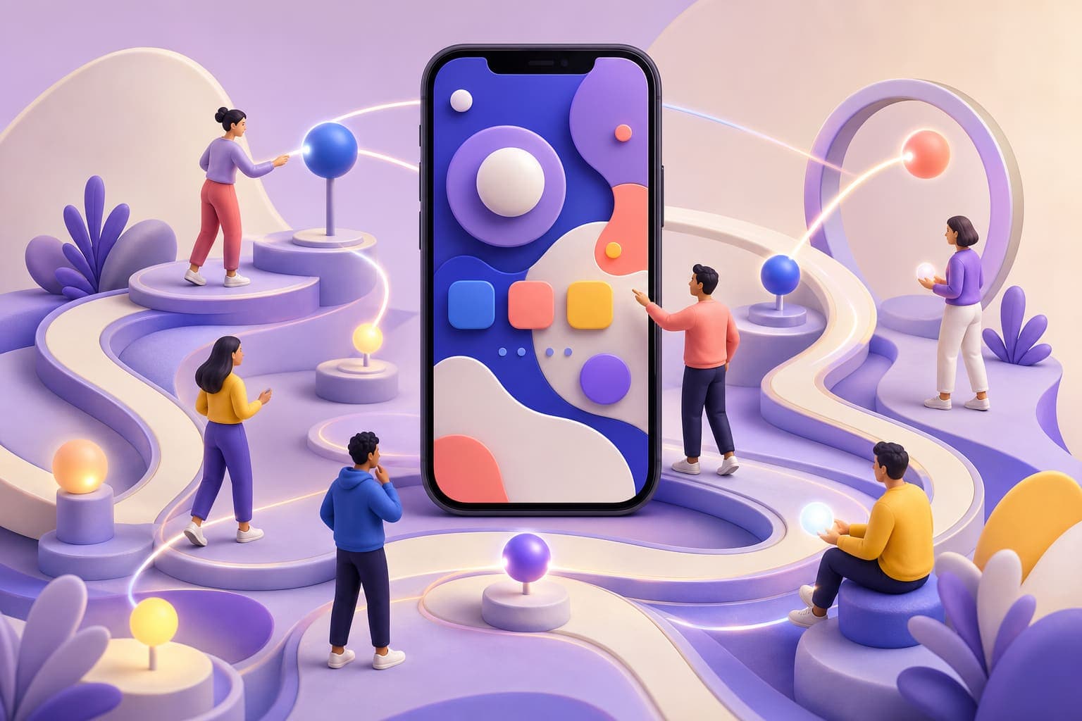 People discovering a mobile app through connected paths